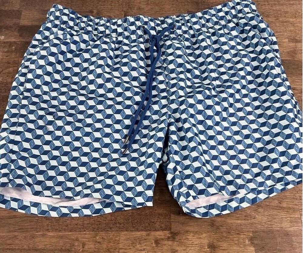Ike Behar Men's Geometric Cube Print Drawstring Swim Trunks
